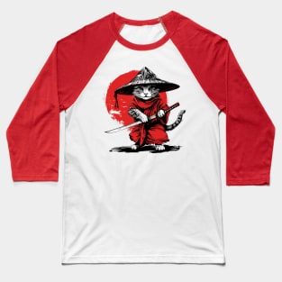 Retro Ninja Samurai Cat Katana Cat Sword Ukiyo-e Ronin Kitty Baseball T-Shirt